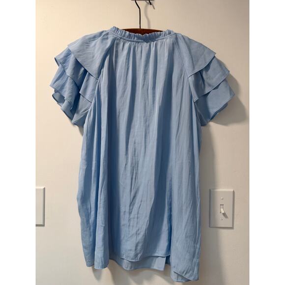 Women's Rose + Olive Large Light Blue Flutter Sleeve Blouse - Picture 3 of 4